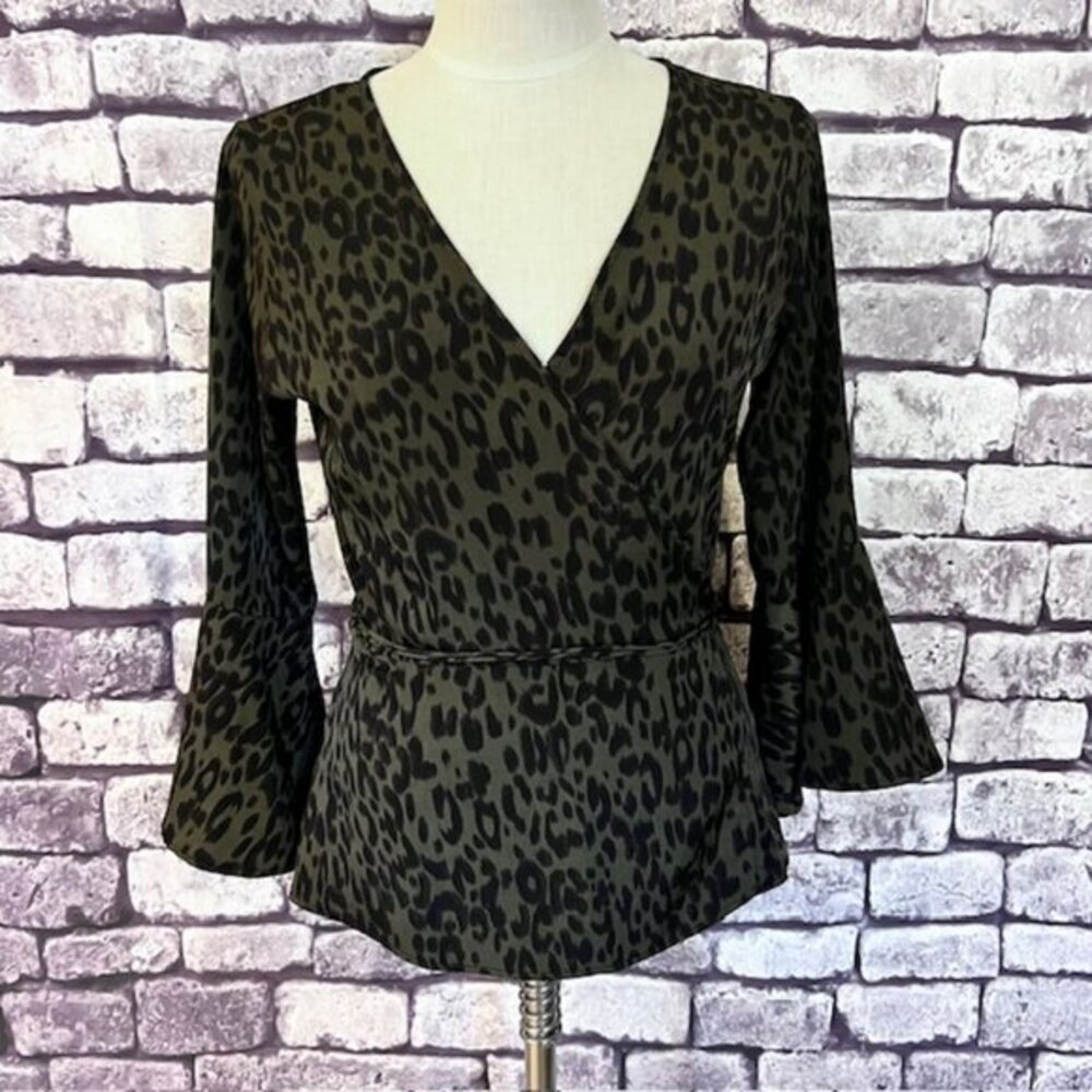 MOD Green & Black Wrap Blouse Size L